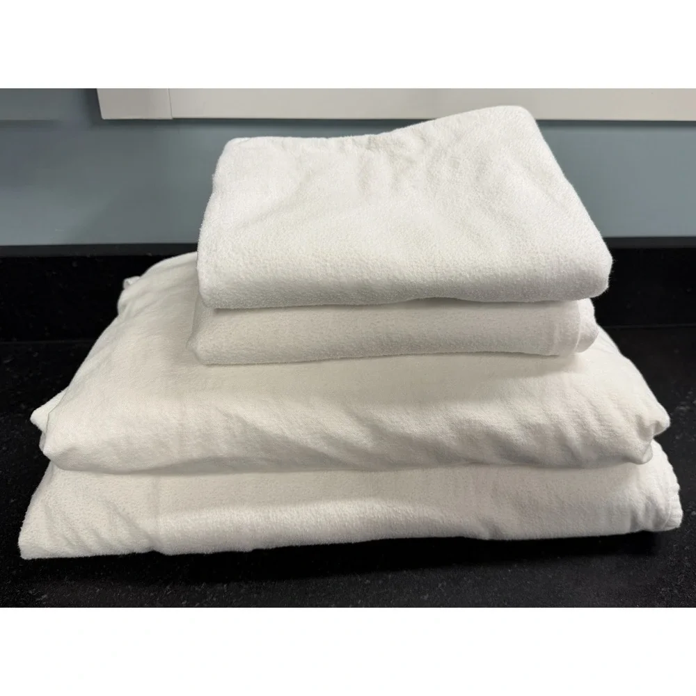 Garnet Hill White Cotton Flannel Twin Sheet Set Fitted Flat 2 Pillowcases